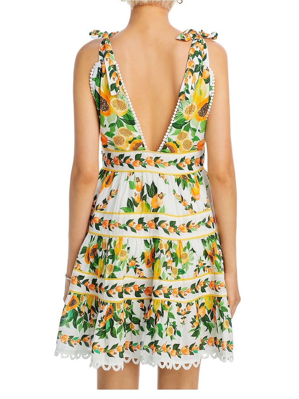 FARM Rio White Floral Tie-Shoulder Dress with Green and Orange Details - Picture 2 of 7
